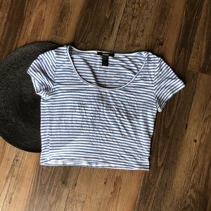 Blue and white stripe crop top